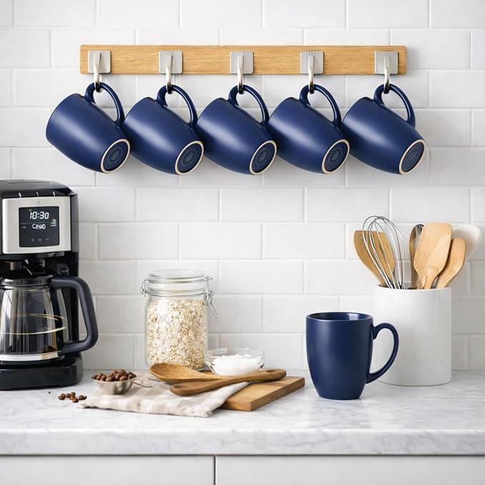 AmorArc 12oz Coffee Mugs Set of 6, Large Ceramic Coffee Mugs for Men, Women, Dad, Mom, Modern Coffee Cups With Handle For Tea,Latte,Cappuccino,Cocoa. Dishwasher&Microwave Safe, Matte Blue - Image 9