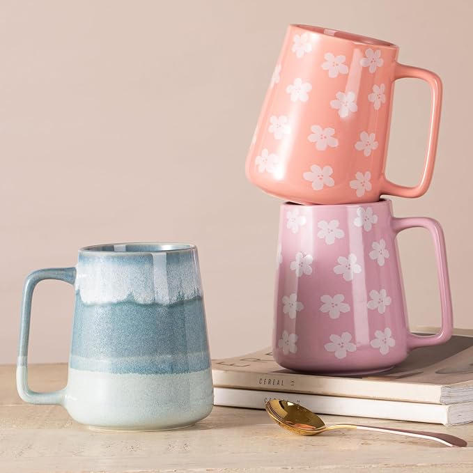 24 oz Large Ceramic Coffee mugs, Extra Large Cup, Big Handle (24 oz pink) | Extra Large Tea and Coffee Cups, Large Handle Coffee Mug for Office and Home, Microwave and Diahwasher Safe - Image 6