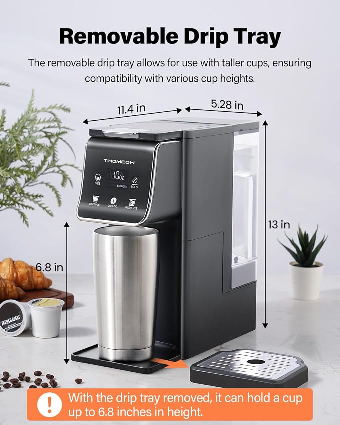K Cup Coffee Maker With Bold Setting, Single Serve Hot & Iced Coffee Maker for K-Cup and Grounds, 52 Oz Removable Water Tank, 6 to 14oz Brew Size, Pod Coffee Machine With Reusable Filter, Gray - Image 7
