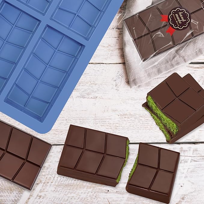 Chocolate Bar Molds Silicone Non Stick 0.82inch Deep,2 Pack Thick Dubai Shapes Chocolate Stuffed Bar Mold Kit for Filling Knafeh Candy with 100pcs Bags and 104pcs Stickers