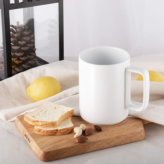 E-liu Large 15 Ounces Porcelain Coffee Mug Tea Mugs Set of 6 | Cups for Coffee, Tea, Cocoa, and Mulled Drinks , Dishwasher & Microwave Safe Gift Sets, White - Image 8
