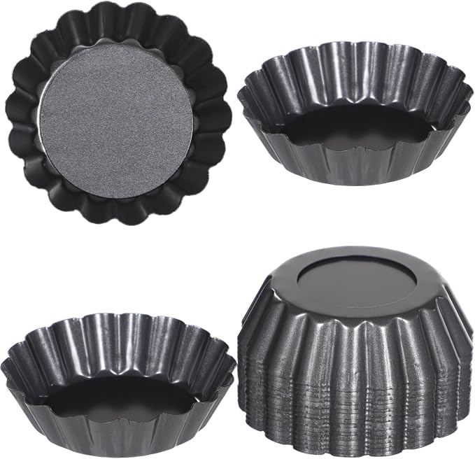 16 PCS Mini Removable Bottom Tart Pans, 3 in Nonstick Carbon Steel Fluted Cake Molds, Flower Shape Mini Pie Pans, Baking Cups for Tarts, Pudding, Brownies, Mini Quiche, Easy Release - Image 6