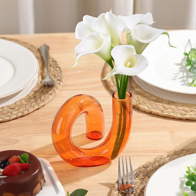 Joeyan Handmade Small Amber Glass Flower Vase,Decorative Geometric Glass Bud Vase for Modern Home Centerpieces Living Room Office,4.72" Abstract Vase for Single Flower and Dry Flowers - Image 7