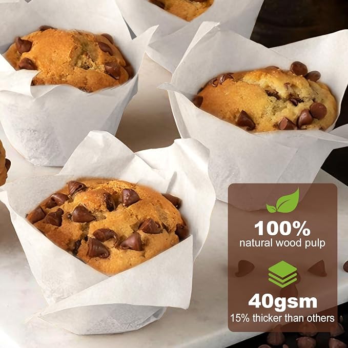 100pcs Extra Large Size Tulip Cupcake Liners for Baking Cups, Food Grade White Parchment Paper Large Muffin Liners Holders, Greaseproof Cup cake Wrappers for Party, Christmas by Neyimqr (White) - Image 7