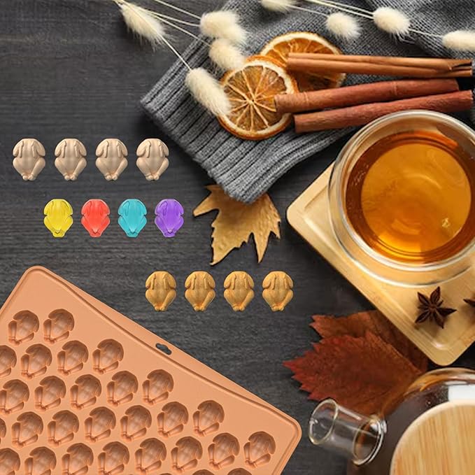 Fall Silicone Molds 100-Cavities 3D Turkey Chocolate Mold Thanksgiving Theme Chocolate Candy Moulds Homemade Cute Chocolate Mold for Autumn Party Harvest Theme Candy Pudding Jelly Making