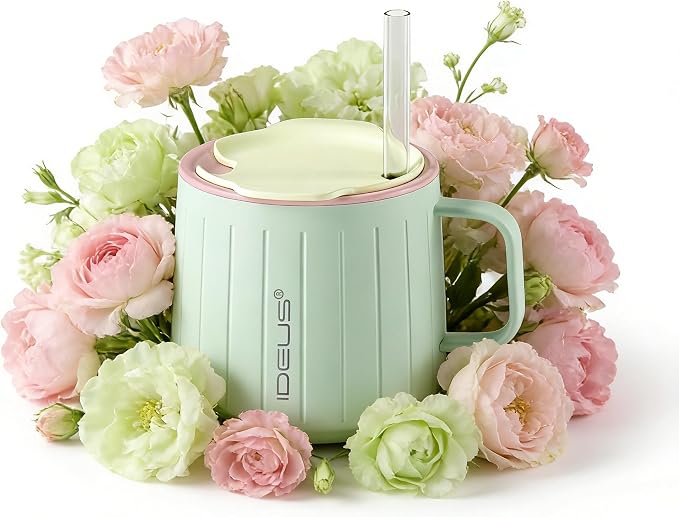 Ideus 14 oz Insulated Coffee Mug with Handle and Lid, Double Wall Stainless Steel Vacuum Thermal Coffee Mug, Travel Coffee Cup for Home and Office, Mint Green - Image 9