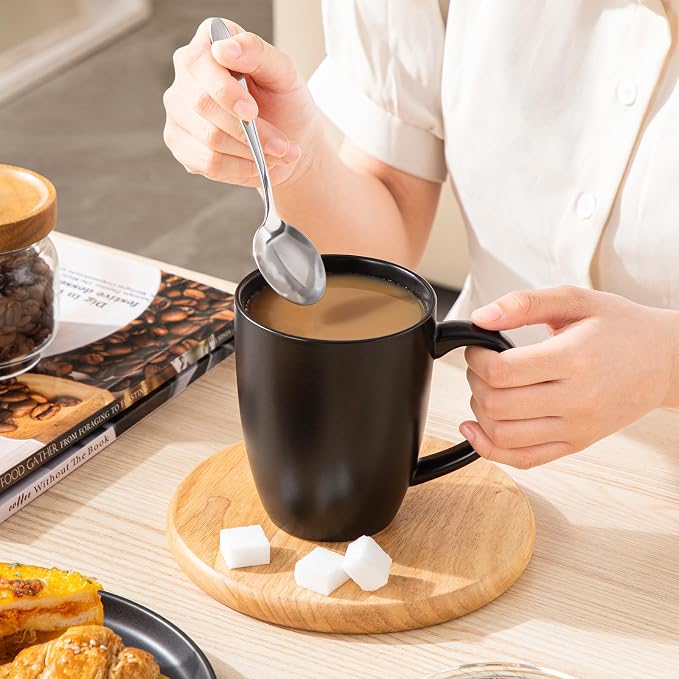 vancasso PLAYA Ceramic Coffee Mug Set of 6, 16 Oz Tea Cups with Handle for Latte, Tea, Cappuccino, Milk, Cocoa, Microwave&Dishwasher Safe, Black - Image 7