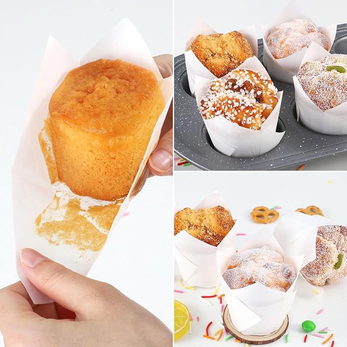 Caperci White Parchment Paper Tulip Cupcake Muffin Liners - European Non-stick Paper Baking Cups Cupacke Wrappers for Party, Wedding, Christmas, Birthday (150pcs) - Image 8
