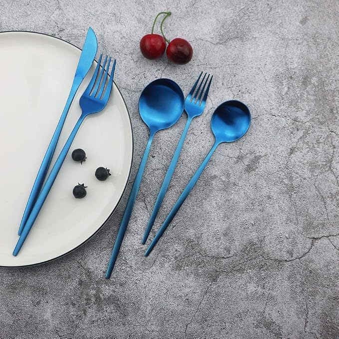 JASHII Flatware Silverware Set Stainless Steel Satin Finish Cutlery Set Service for 6, 30-Piece Spoons And Forks Kitchen Utensil Set, Dishwasher Safe (Matte Blue) - Image 5