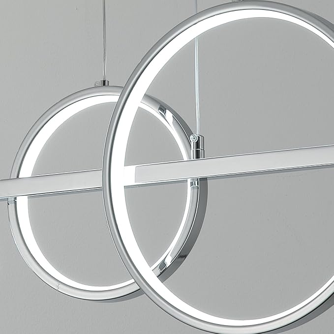 ORANOOR Modern LED Pendant Lights, Dimmable 47inch Silver LED Chandelier | Upgraded Chrome Linear Dining Room Hanging Light Fixtures, Kitchen Island Globe Pendant Lighting for Dining Table (4200lm) - Image 9