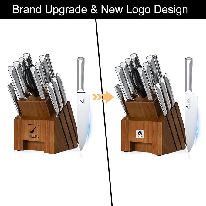 imarku 16-Pieces High Carbon Japanese Stainless Steel Kitchen Knife Set | Knife Set with Block|15°Precision Edge | 56±2 HRC Hardness | Built-in Sharpener|Ergonomic Handles|Gifts Mom & Dad - Image 8