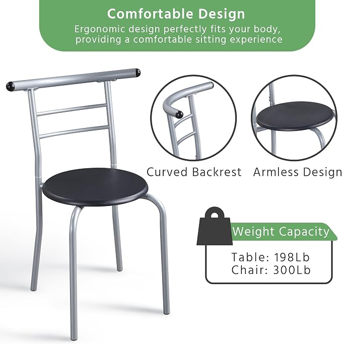 Yaheetech 3-Piece Dining Room Table Set, Kitchen Table & Chair Sets for 2, Compact Table Set w/Steel Legs, Built-in Wine Rack for Breakfast Nook, Small Space, Apartment, Black, 31.5x21x29" (LxWxH) - Image 9