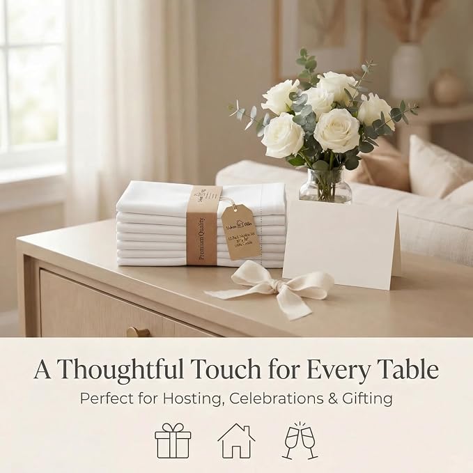 Urban Villa Hemstitch Cloth Dinner Napkins Cotton 20”x20” (Set of 12)-White - Image 9