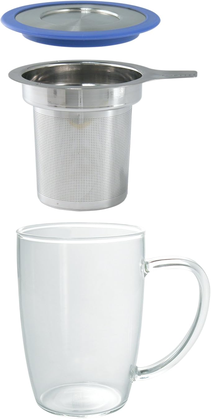 FORLIFE NewLeaf Glass Tea 16-Ounce Mug with Infuser and Lid, Marine