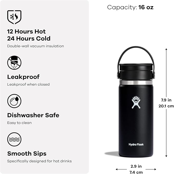 Hydro Flask Flex Sip Coffee Tumbler – Insulated Stainless Steel, Non Spill, Leak Proof Travel Coffee Cup 16 Oz Aloe Green - Image 4