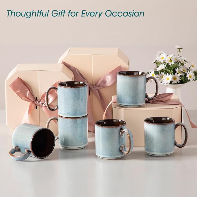 vancasso ONION Ceramic Coffee Mugs Set of 6, 16 Oz Coffee Cups for Latte, Cappuccino, Tea & Hot Cocoa, Artisan Modern Style for Coffee Bar, Home & Kitchen, Microwave & Dishwasher Safe, Light Blue Gray - Image 8