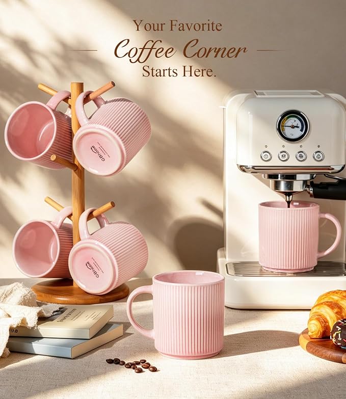 GBhome Coffee Mugs Set of 6,16 oz Coffee Cups with Handle | Cups for Latte, Tea, Cocoa & Milk, Ideal for Daily Use & Gifts, Microwave & Dishwasher Safe, Blush Pink - Image 9