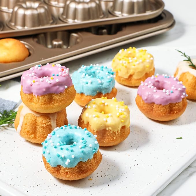 Webake 1.8" Mini Fluted Tube Cake Pan, 24-Cup Non-stick Bite Size Petite Fluted Cake Mold Heavy Gauge Carbon Steel Set of 2 - Image 7