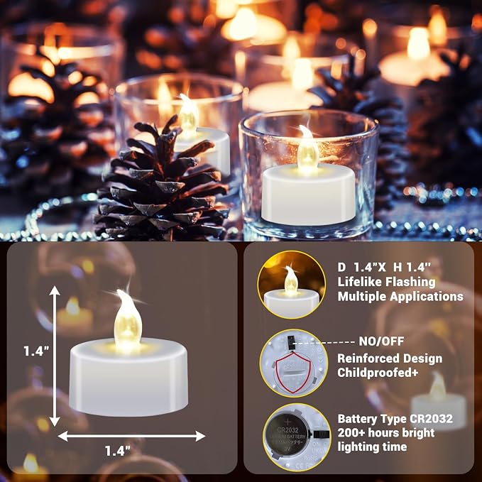 50 Pack LED Tea Lights Bulk, 200+ Hours Long Lasting Battery Operated Flameless Candles for Wedding Centerpieces, Proposal Decorations, Valentine's Day & Event Decor (Warm White) - Image 6