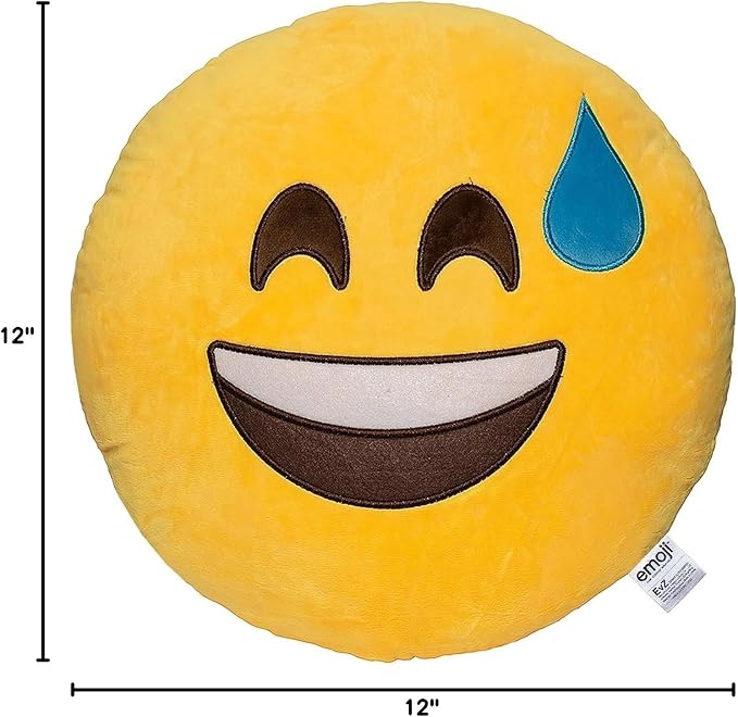 EvZ Official Certified Smile with Sweat Plush Pillow - 32cm Large Soft Grinning Face Emoticon Cushion - Funny Relatable Decorative Stuffed Toy for Office, Stress Relief & Gag Gift (Yellow) - Image 4
