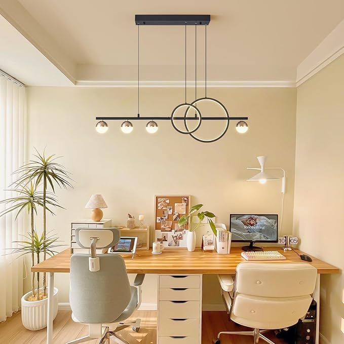 ORANOOR Modern LED Black Gold Chandelier, 39inch Dimmable LED Pendant Light | Linear Pendant Lights for Kitchen Island, 39in Globe Haning Pendant Chandelier Lighitng for Dining Room (2 Rings, 3000lm) - Image 9
