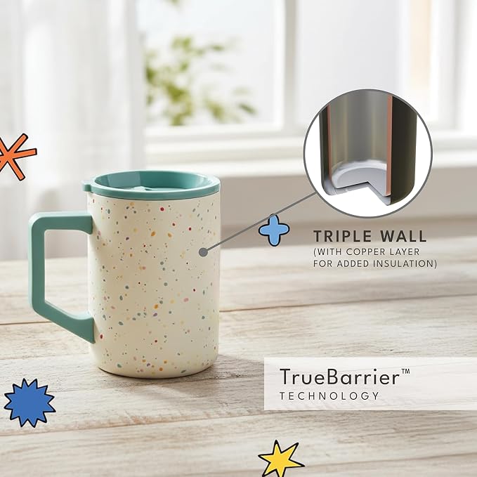 Elemental Insulated Coffee Mug - Triple-Wall Stainless Steel Summit Travel Cup for Hot and Cold Drinks - Thermal Coffee Mug with Lid and Handle for Camping, Office & Travel 16oz - Rainbow Speckle - Image 7