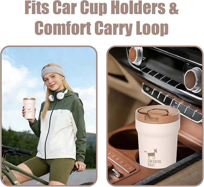 CHEERFUL GOAT Ceramic Lined Coffee Mug – Stainless Steel Travel insulated Tumbler with Ceramic Liner, with lid 12oz Leak Proof Cup for Hot and Cold Water Coffee at Home, Office, or In the Car (Coffee) - Image 9