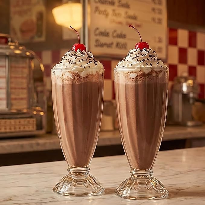 Cedilis Set of 6 Milkshake Glass, 12oz Old Fashion Sundae Cups, Retro Ice Cream Float Glasses, Heavy Base Soda Fountain Glassware with 6 Long Stainless Steel Spoons - Image 9