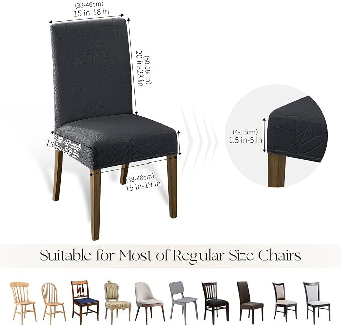 MOSAYT 100% Waterproof Dining Room Chair Covers Set of 6, Super Fit Stretch Jacquard Parson Chairs Slipcovers Removable Washable Chair Seat Protectors for Home, Kitchen, Banquet (Dark Grey - XL) - Image 6
