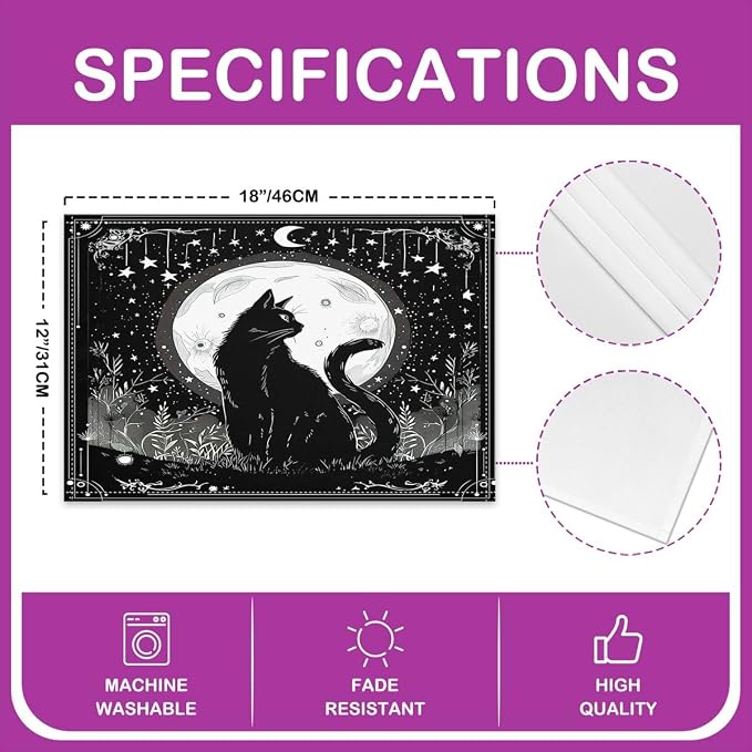 Feelyou Sun Moon Placemats Set of 4 18"x12" Boho Exotic Cat Table Place Mats, for Girls Decor Bohemian Animals Placemat for Kitchen Dining Table Decor Indoor Outdoor Women Men Galaxy Astrology Space - Image 4