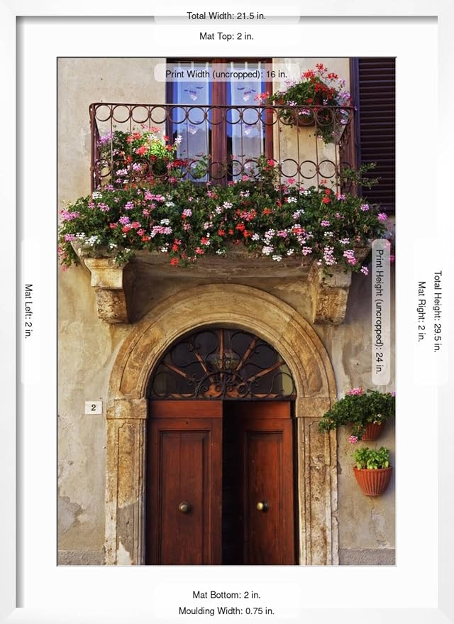 ART.COM Wall Photo Balcony Flowers and Doorway in Pienza Tuscany Italy on White Frame by Julian Castle, 21" x 29" - Image 5