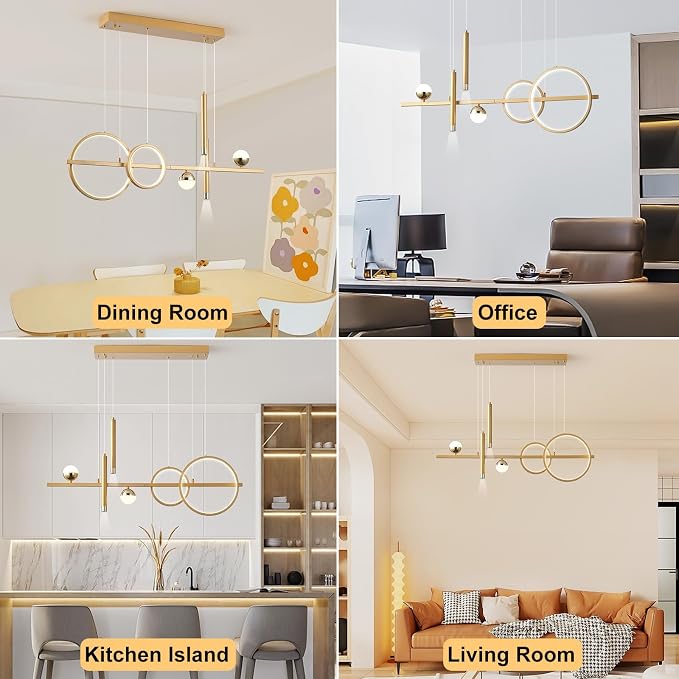 ORANOOR LED Gold Chandelier for Dining Room 39in Dimmable Modern Chandelier | Gold Pendant Lights for Kitchen Island, Linear Ring Globe Pendant Light Fixtures Dining Room Lights Ceiling Hanging - Image 9