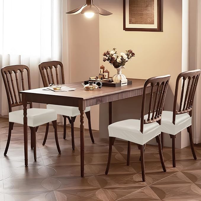 Waterproof Pu Leather Seat Covers for Dining Room Chairs Set of 4,Soft Chairs Seat Slipcovers,Dining Chair Cover Removable Washable Chair Protector Cover Stretch Kitchen Chair Covers - Image 8