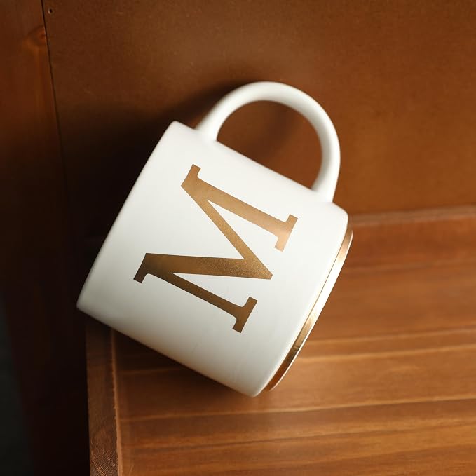 COLLECTIVE HOME - Monogram Ceramic Mugs, 15 oz Golden Initial Coffee Cups, Elegant Alphabet Tea Mugs, Elegant Personalized Mug with Gift Box, Unique Mug with Double Side Capital Letter (M) - Image 8