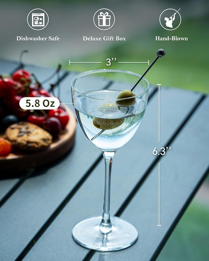 GIHOP Nick and Nora Cocktail Glasses, Small Coupe Martini Glasses Set of 6 | 5.8Oz Hand Blown,100% Lead-Free Crystal Coupe Glassware, Cocktail Glasses for Manhattan, Cosmopolitan, Espresso with Gift Box - Image 9