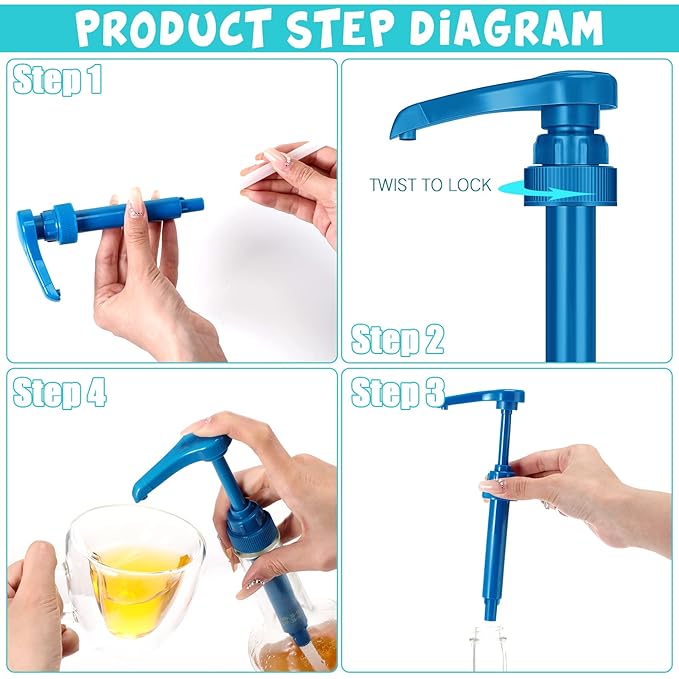 Zopeal 8 Pieces Coffee Syrup Pump Dispenser Fits 750ml/25.4oz Bottles, Skinny Syrup Pump for Coffee Flavoring, Creamers, Caramel, Beverages, Kitchen Cafe Bar Drinking Mixes Food Dispenser(Blue)