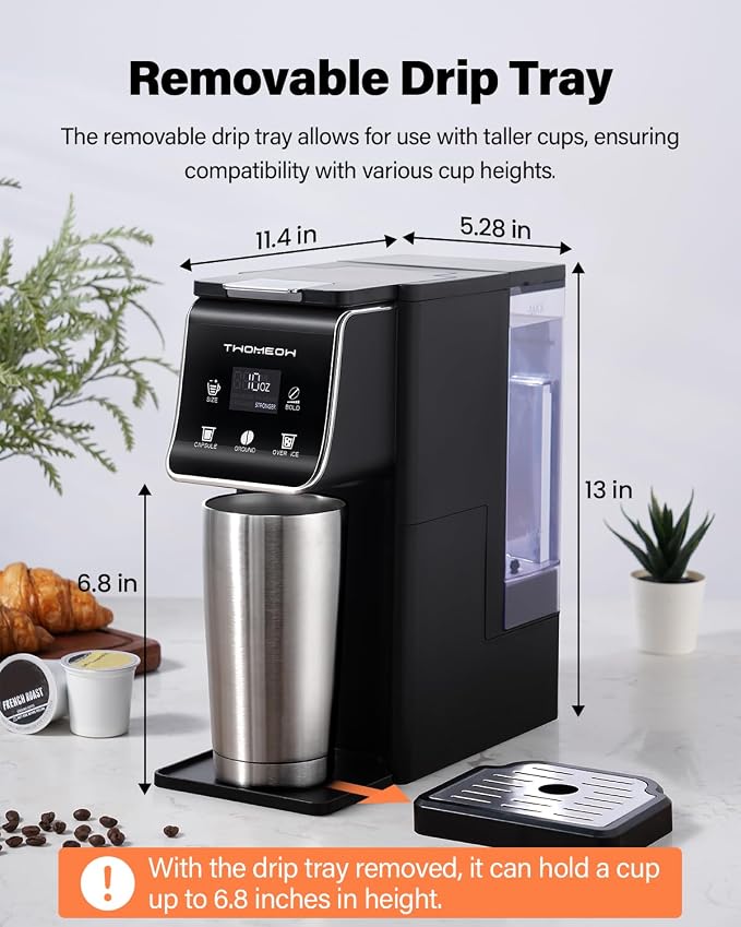 Coffee Maker Hot & Iced With Bold Setting,Single Serve Coffee Maker For K Cup And Grounds,52 Oz Removable Water Tank,6-14 Oz Brew Sizes,One Cup Kcup Coffee Machine With Reusable Filter,(Black) - Image 7