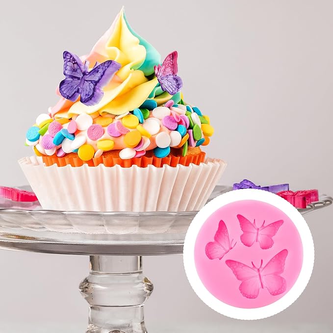 HINZIC 3PCS Mini Butterfly Silicone Molds, Polymer Clay DIY Crafts, Pink | Cute Fondant Cake Baking Chocolate Candy Cupcake Topper Desserts Decoration for Women Valentines Present, Style 1 - Image 7