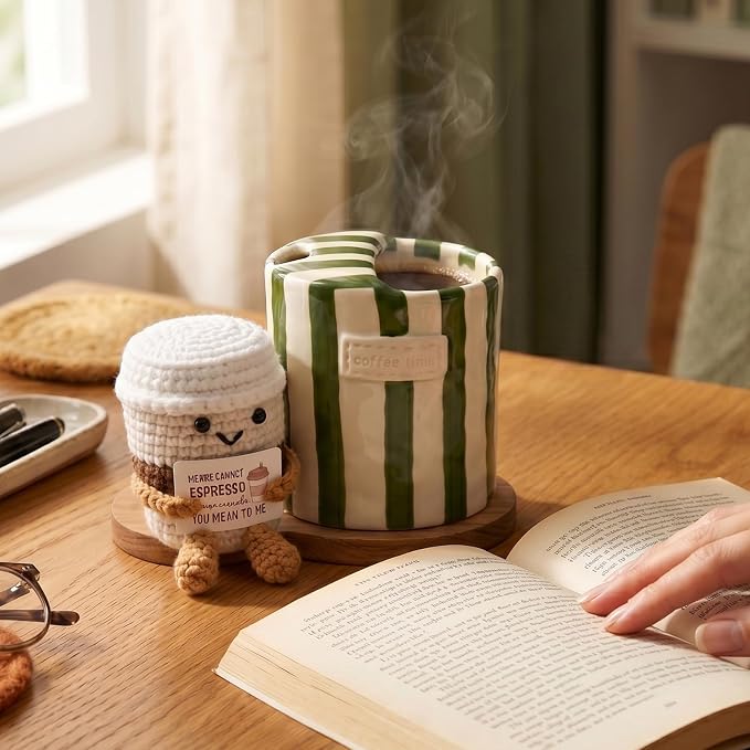 Coffee Lover Gift Set for Women Men, Ceramic Coffee Mug and Handmade Crochet Potato Partner Toy with Positive Card for Friends Teachers Staff Employees Volunteers Birthday Office Desk Decor - Image 8