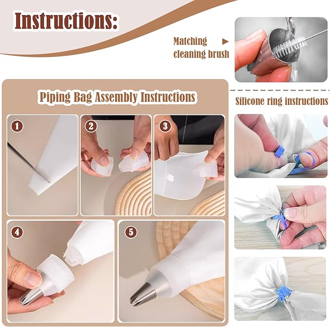 14-Piece Reusable Piping Bags and Tips Set-16inch Cotton Baking Kit with Coupler, Stainless Steel Nozzles,Silicone Cable Ties& Cleaner for Cakes/Cupcakes/Cookies Decorating