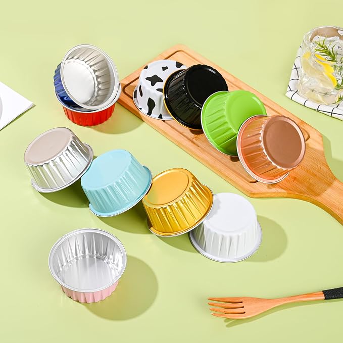 Mini Aluminum Foil Cupcake Baking Cups with Lids (40pcs, 5oz) Round Cupcake Foil Liners Tart Pie Tin Pan Holder - Disposable Mini Cake Containers Flan Molds for Pudding, Souffle, Party, Wedding - Image 6