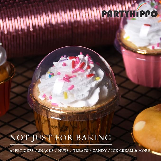 Party Hippo Cupcake Cups, 3.5 Oz 50 pcs Disposable Foil Muffin Liners, Gold Baking Cups, Ramekin Aluminum Cupcake Tip Pan Ramekin Holders, Little Baking Cups (50, Coffee) - Image 6