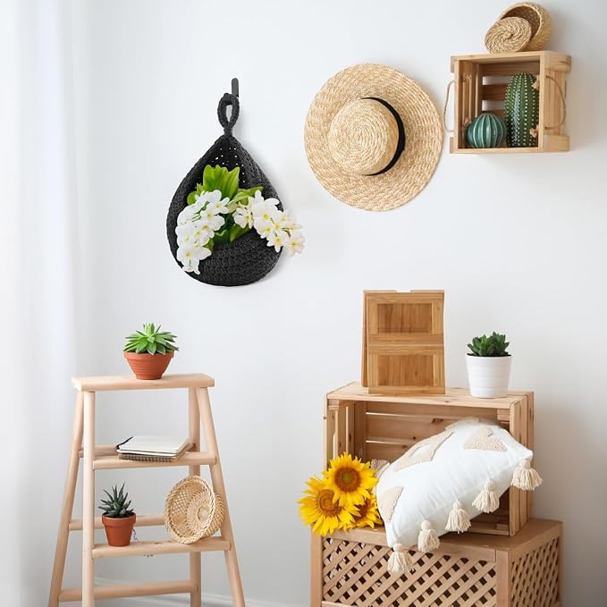 Honeydak Boho Decor Hanging Wall Baskets for Kitchen 3 Pack Teardrop Baskets with Hooks Storage Fruit Onion Vegetable Potato for Home 3 Sizes(Black,Teardrop,Cotton Rope) - Image 6
