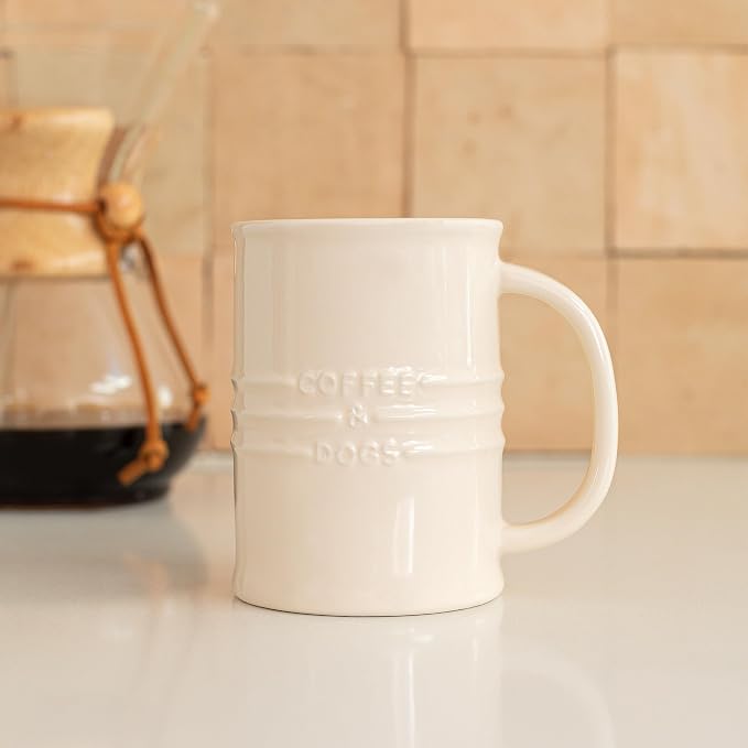 Fringe Studio Stoneware Memento Sculpted Tall Mug "COFFEE & DOGS" 3.35"DIA X 4.5"H, 14 FL.OZ, Ivory Color (436005) - Image 3