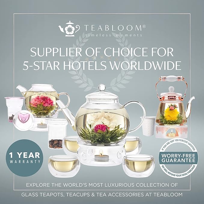 Teabloom Royal Teacup and Saucer Set 2-Pack – 12 OZ/ 350 ML Capacity – Glass Mug Set – Premium Borosilicate Glass – Durable and Heat Resistant