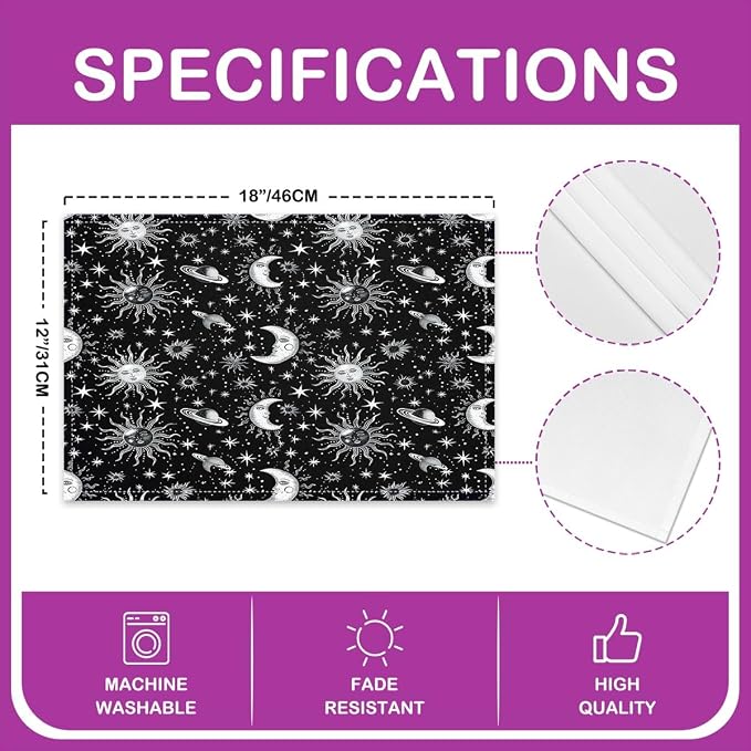 Feelyou Sun Moon Table Place Mats, Set Boho Exotic Placemats Set of 4 Galaxy Astrology Space Placemat for Kitchen Dining Table Decor Indoor Outdoor for Women Men Bohemian 18"x12" - Image 4