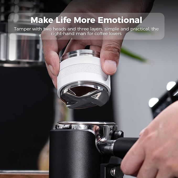 IKAPE Coffee Products, 53mm Coffee Distributor & Hand Tamper, Adjustable Depth Espresso Distributor Fits All 53mm Espresso Portafilter, Compatible with 54MM Breville Bottomless Portafilter (White)