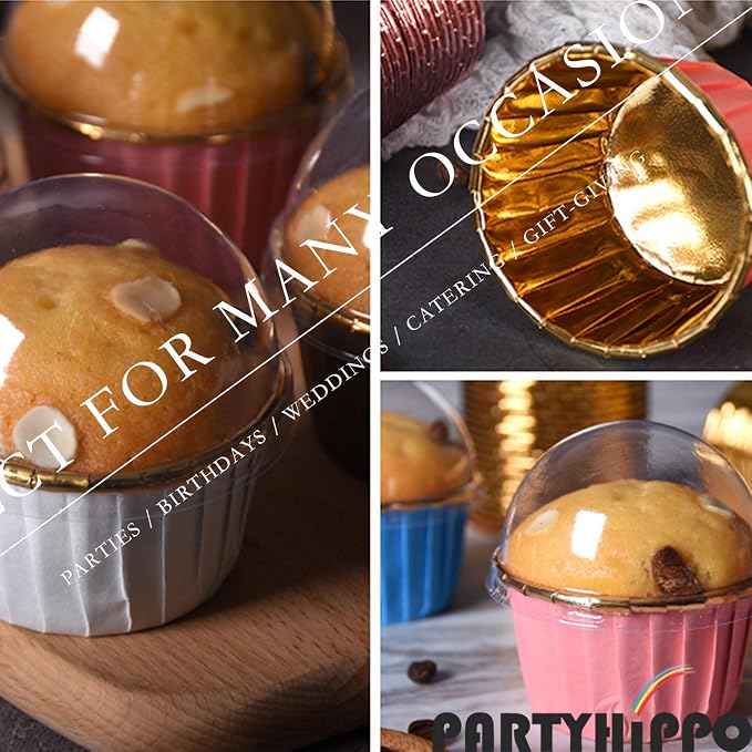 Party Hippo Cupcake Cups, 3.5 Oz 100 pcs Disposable Foil Muffin Liners, Gold Baking Cups, Ramekin Aluminum Cupcake Tip Pan Ramekin Holders, Little Baking Cups (100, Sliver) - Image 8