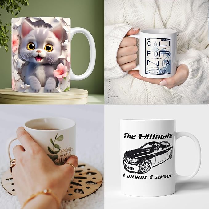 Dmsky Sublimation Coffee Mugs Tazas para Sublimar 11 oz Blank Bulk Coffee Mug White Ceramic Photo Cups with Box, Heat Tape, Sublimation Paper Ideal for Crafts Printing Set of 12 - Image 6