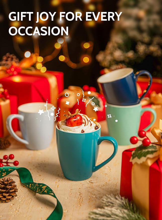 Sweese Porcelain Coffee Mugs - 16 Ounce - Set of 6, Cups for Latte, Hot Tea, Cappuccino, Mocha, Cocoa, Multicolor, Blue Assorted Colors - Image 7